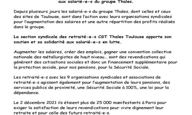 Aux syndicats CGT Thales Toulouse