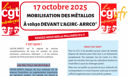 17 octobre 2025 : mobilisation des métallos à 10h30 devant l’AGIRC-ARRCO