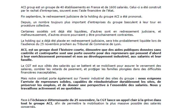 La situation du groupe et des sociétés ACI : un nouveau scandale financier derrière la casse de l’industrie ?