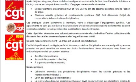 Déclaration commune FTM-CGT – FNSCBA CGT – FNME CGT – UD CGT 90