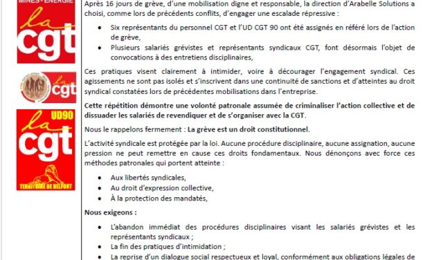 Déclaration commune FTM-CGT – FNSCBA CGT – FNME CGT – UD CGT 90