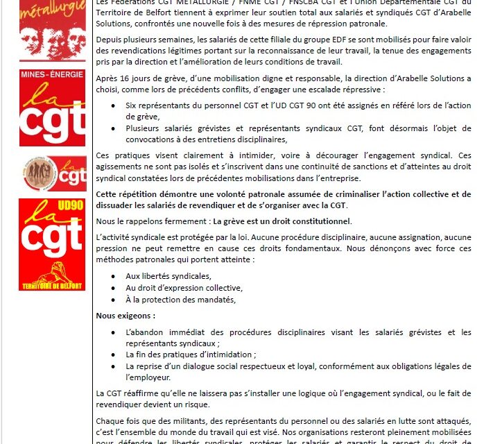 Déclaration commune FTM-CGT – FNSCBA CGT – FNME CGT – UD CGT 90