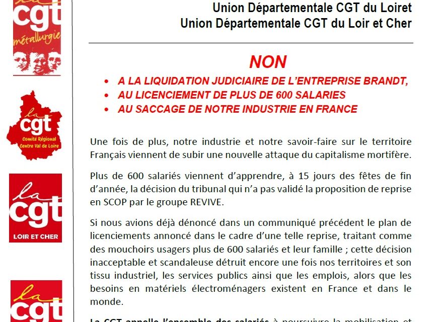 Communiqué de presse situation de Brandt