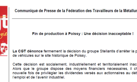 Fin de production à Poissy : Une décision inacceptable !