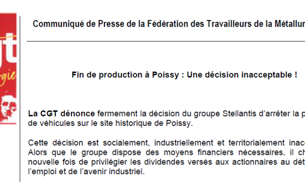 Fin de production à Poissy : Une décision inacceptable !