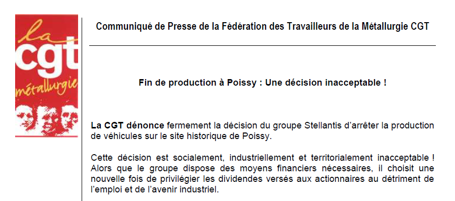 Fin de production à Poissy : Une décision inacceptable !