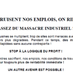 ILS DÉTRUISENT NOS EMPLOIS, ON RIPOSTE ! ASSEZ DU MASSACRE INDUSTRIEL !