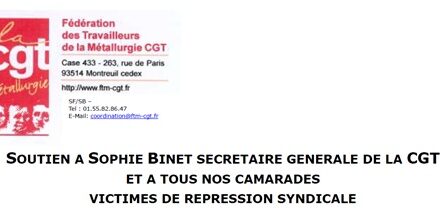 Motion de soutien de la FTM CGT à Sophie Binet, secrétaire générale de la CGT